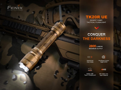 Fenix TK20R UE Desert Camo Tactical Flashlight with 2800 lumens max output, aluminum body on Tampa Home & Garden Store