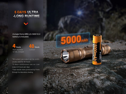 Fenix TK20R UE tactical flashlight with bronze body and 5000mAh orange battery (2 items) on Tampa Home & Garden Store