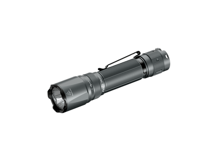 Fenix TK20R UE tactical flashlight with gray anodized body, ribbed grip and pocket clip on Tampa Home & Garden Store