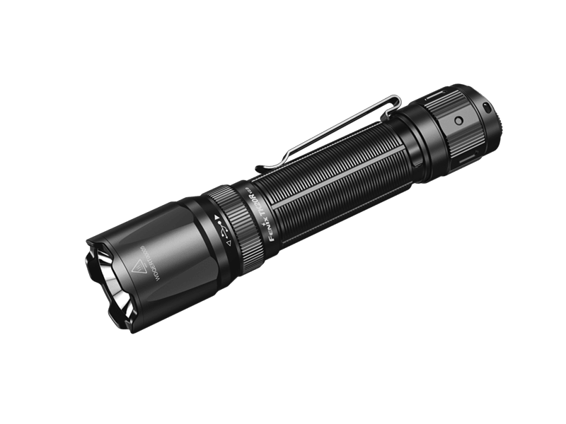 Fenix TK20R V2.0 rechargeable flashlight, black aluminum body with pocket clip on Tampa Home & Garden Store
