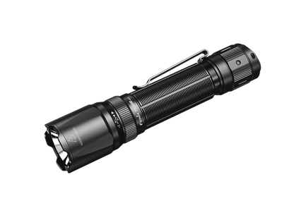 Fenix TK20R V2.0 rechargeable flashlight, black aluminum body with pocket clip on Tampa Home & Garden Store