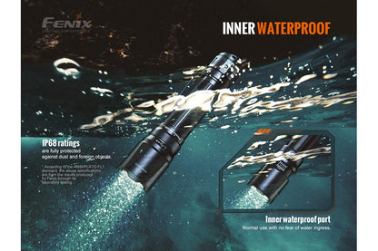 Fenix TK20R V2.0 rechargeable flashlight black tactical LED IP68 waterproof rating on Tampa Home & Garden Store