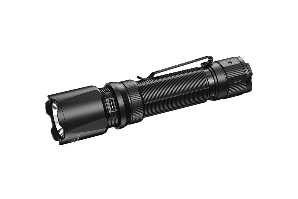 Fenix TK20R V2.0 rechargeable tactical flashlight black knurled body with pocket clip on Tampa Home & Garden Store