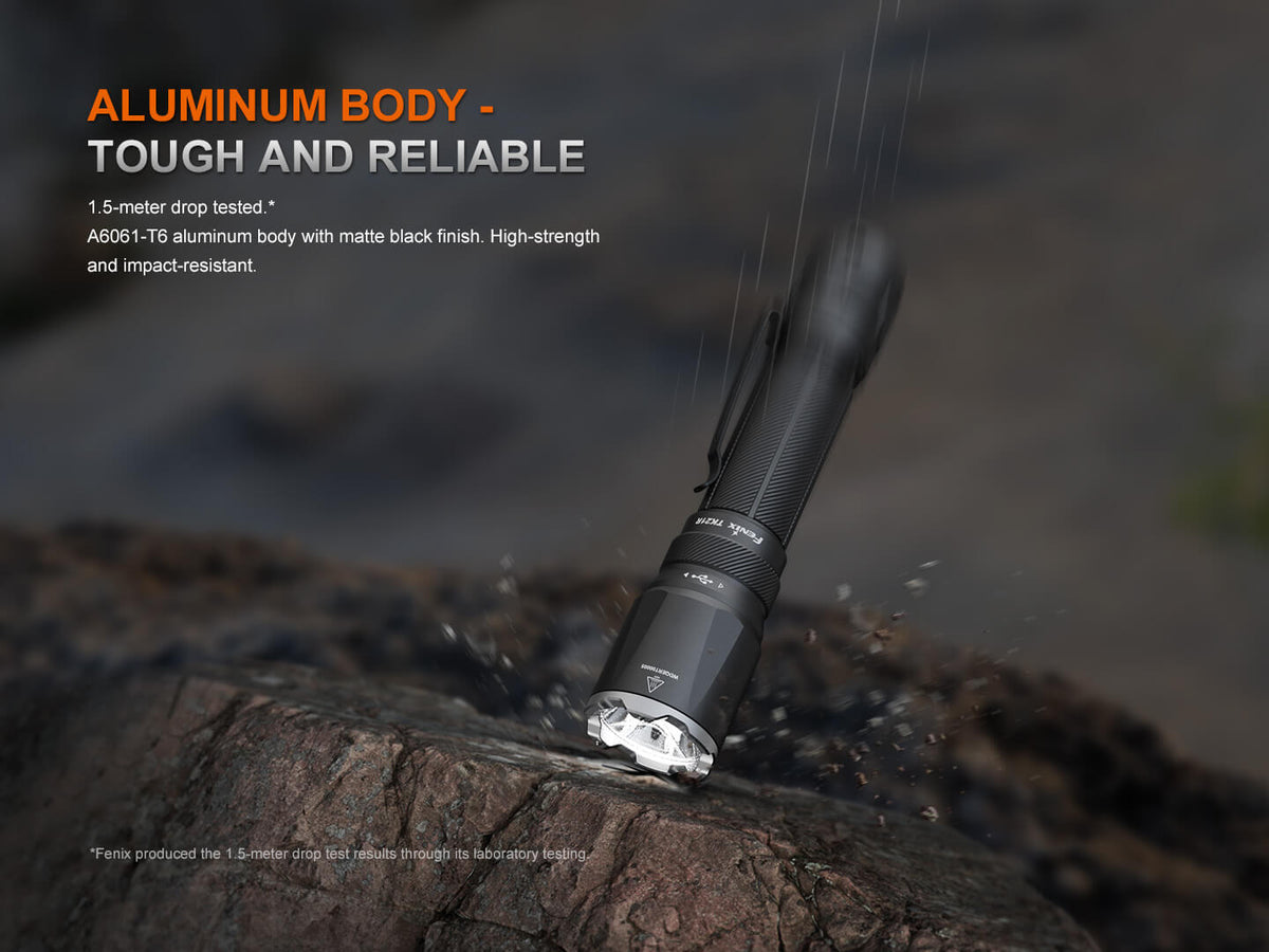 Fenix TK21R Duty Flashlight, tactical handheld torch with aluminum matte black body on Tampa Home & Garden Store