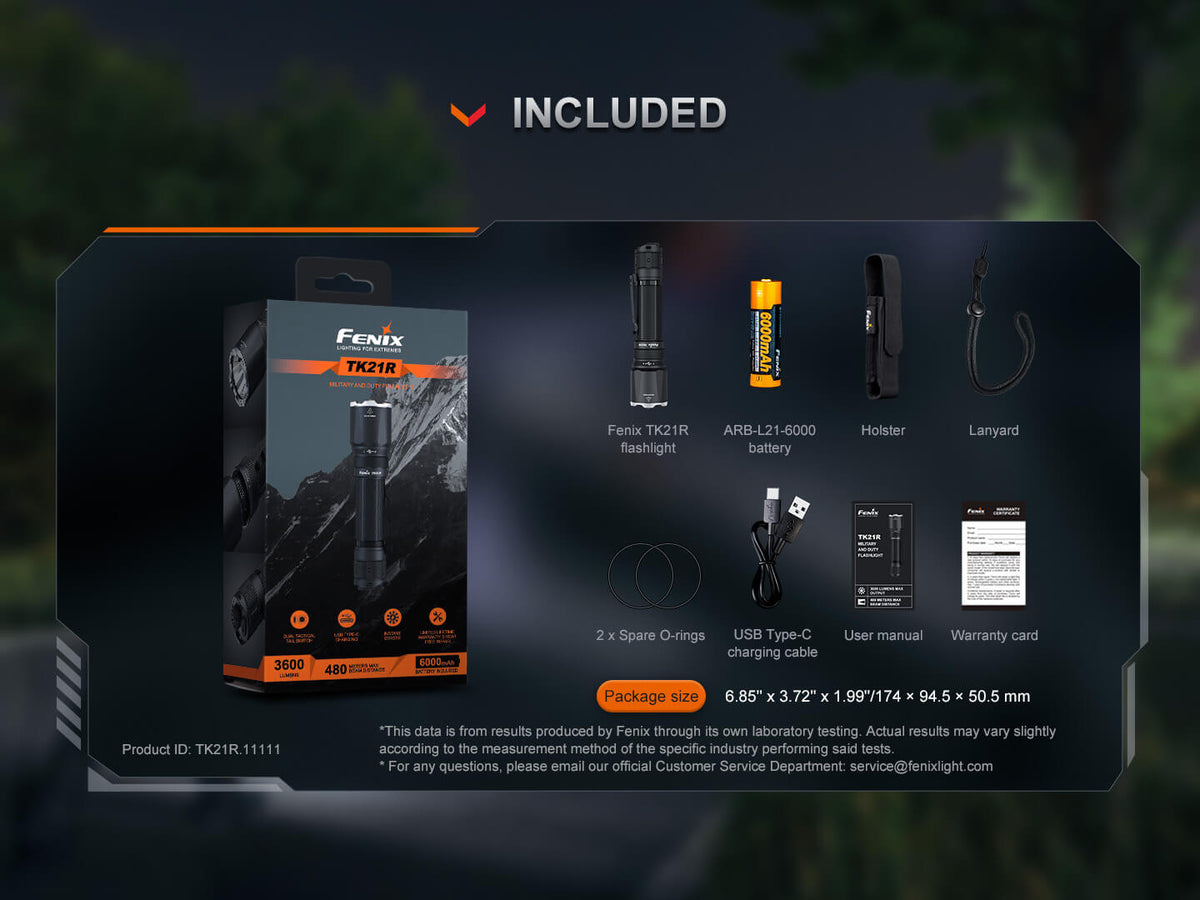 Fenix TK21R Duty Flashlight tactical handheld torch with ARB-L21-6000 battery included on Tampa Home & Garden Store