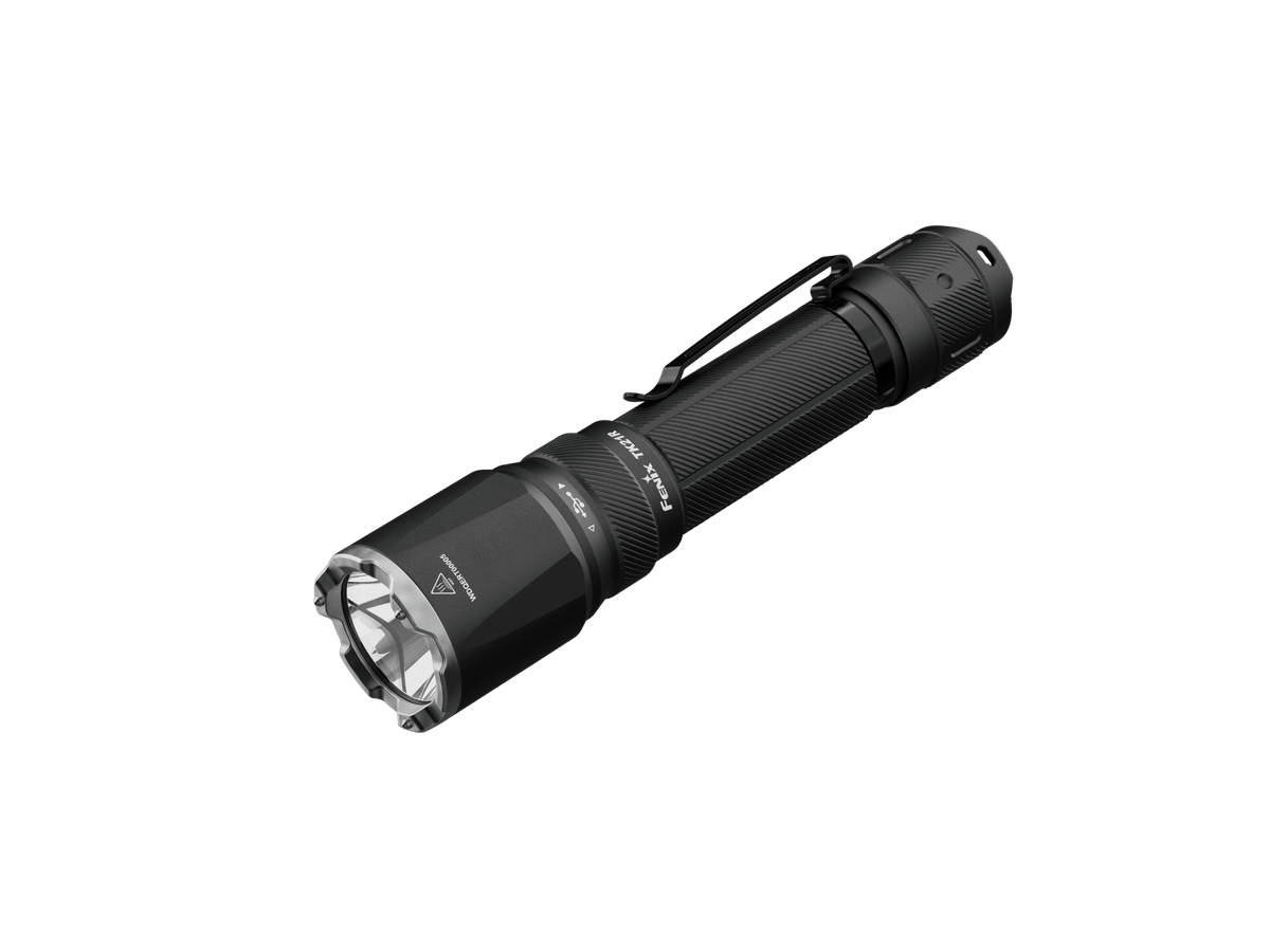Fenix TK21R Duty Flashlight black textured handheld torch with pocket clip on Tampa Home & Garden Store