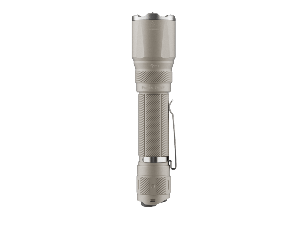 Fenix TK21R flashlight tactical handheld torch in beige with knurled grip & pocket clip on Tampa Home & Garden Store