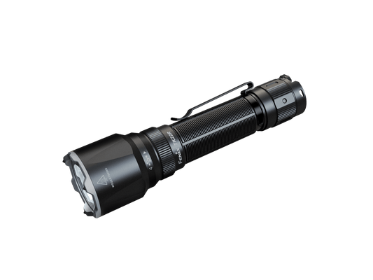 Fenix TK22R rechargeable tactical flashlight black with ribbed body and pocket clip on Tampa Home & Garden Store