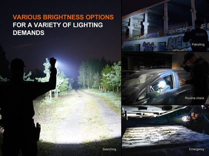 Fenix TK22R Rechargeable Tactical Flashlight by Fenix Store, night beam in four scenes on Tampa Home & Garden Store