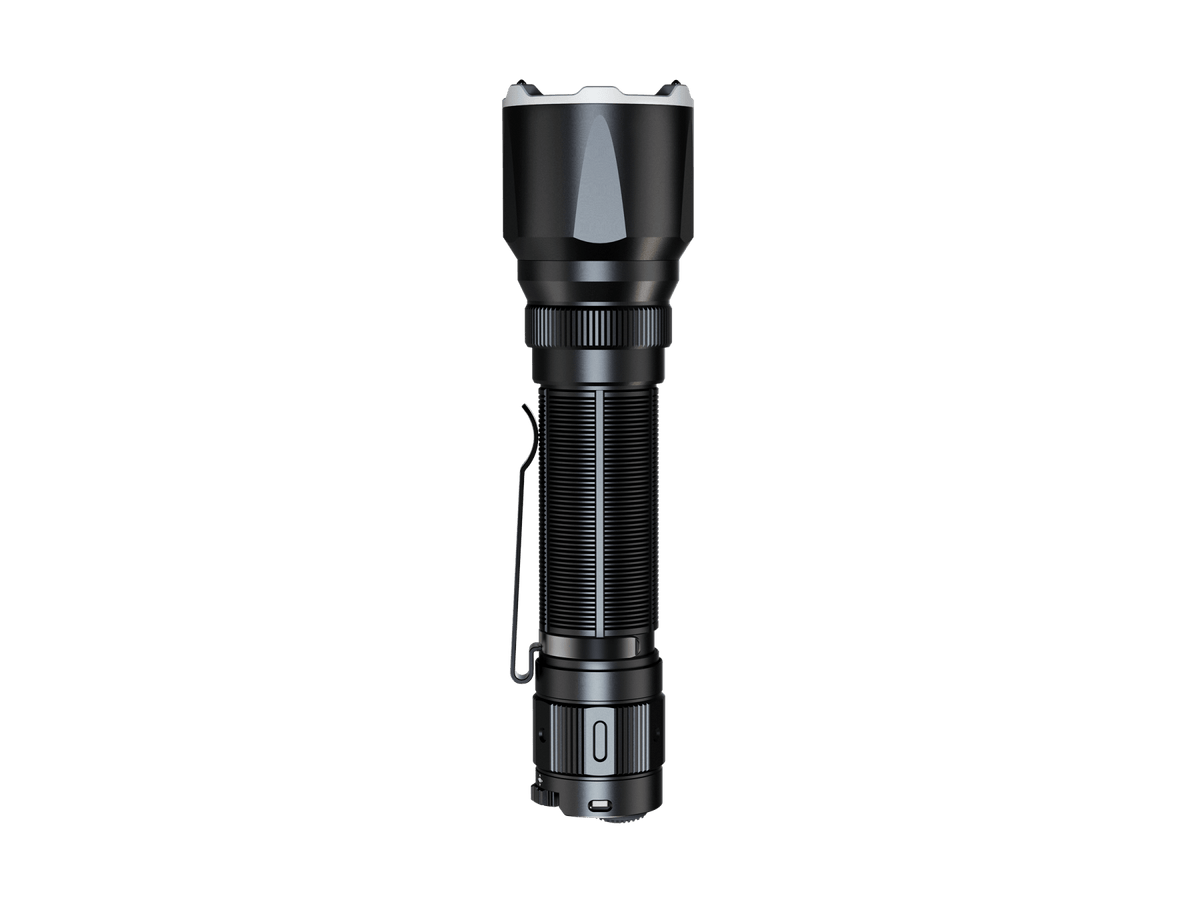 Fenix TK22R rechargeable tactical flashlight with black aluminum body and knurled grip on Tampa Home & Garden Store