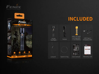 Fenix TK26R tactical flashlight black body with orange 1500 lumens on Tampa Home & Garden Store
