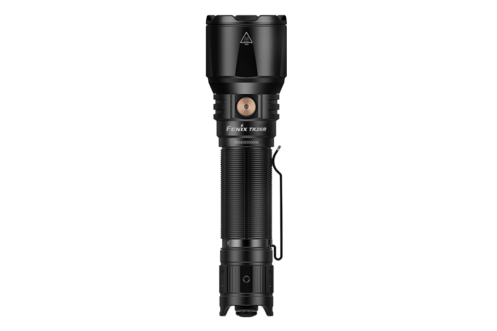 Fenix TK26R tactical flashlight black aluminum body copper button and pocket clip on Tampa Home & Garden Store