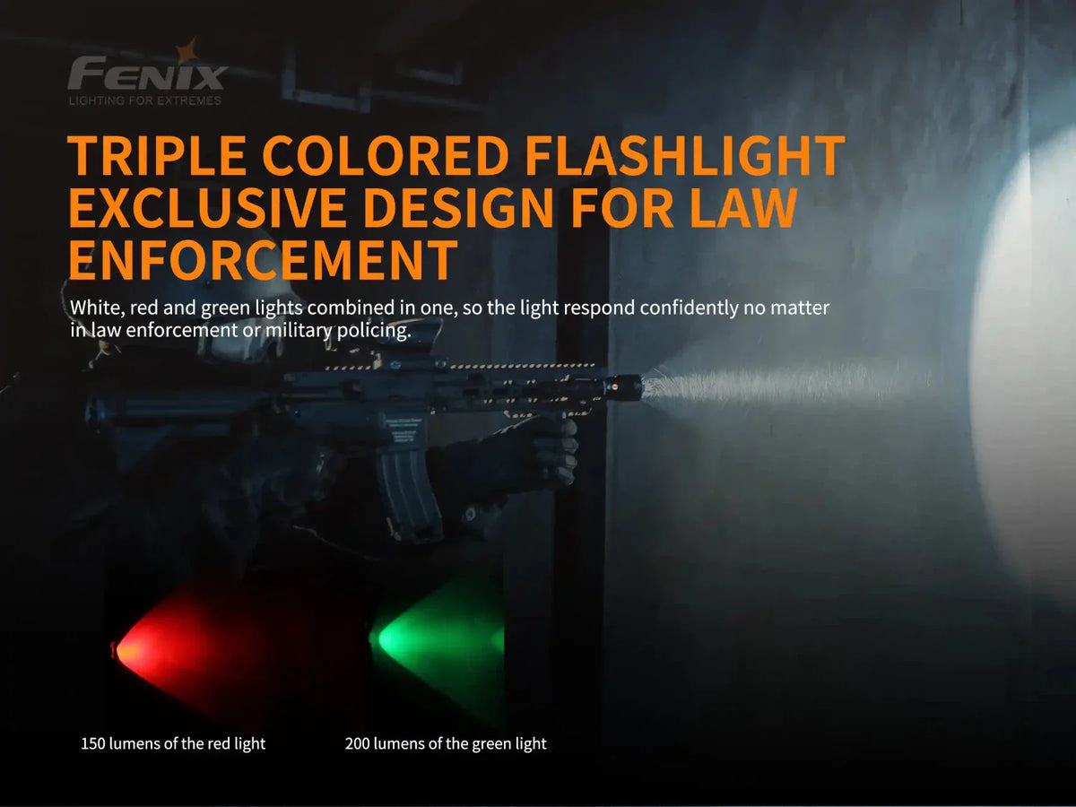 Fenix TK26R tactical flashlight with triple colored LEDs red green white 1500 lumens on Tampa Home & Garden Store
