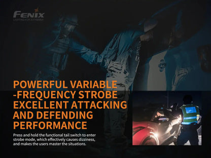Fenix TK26R tactical flashlight banner, 1500 lumens, dark gear scene on Tampa Home & Garden Store
