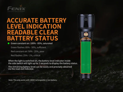 Fenix TK26R Tactical LED Flashlight with green battery indicator on Tampa Home & Garden Store