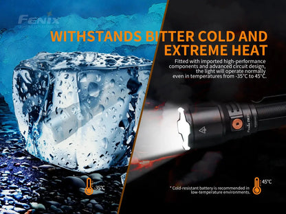 Fenix TK26R Tactical LED Flashlight, black body with orange tail button, 1500 lumens on Tampa Home & Garden Store