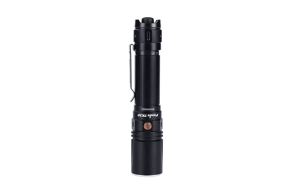 Fenix TK30 tactical flashlight black with knurled body and side pocket clip on Tampa Home & Garden Store