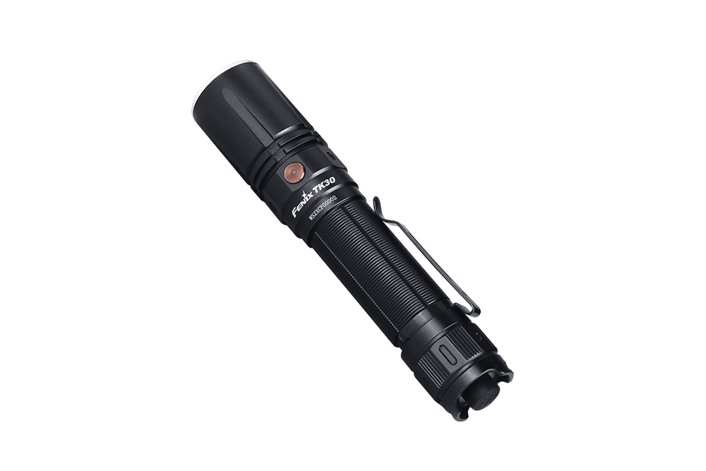 Fenix TK30 tactical flashlight black with knurled body and pocket clip on Tampa Home & Garden Store