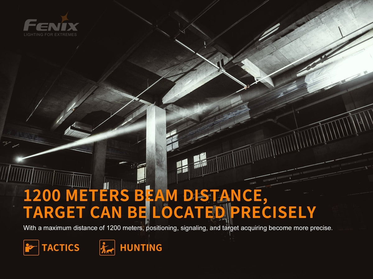 Fenix TK30 White Laser LED Tactical Flashlight, white body, Fenix Store logo on dark backdrop on Tampa Home & Garden Store