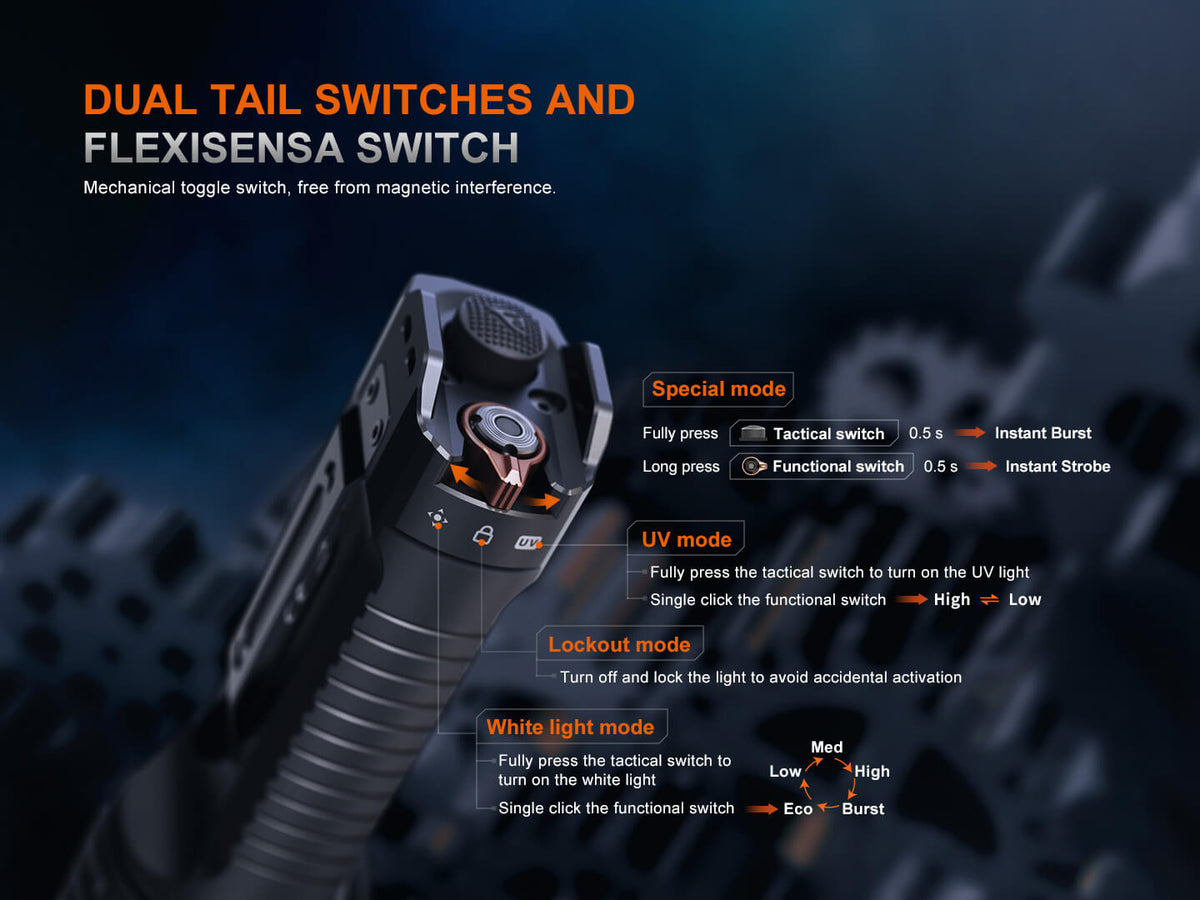 Fenix TK35R rechargeable flashlight with dual tail switches and aluminum body Fenix Store on Tampa Home & Garden Store