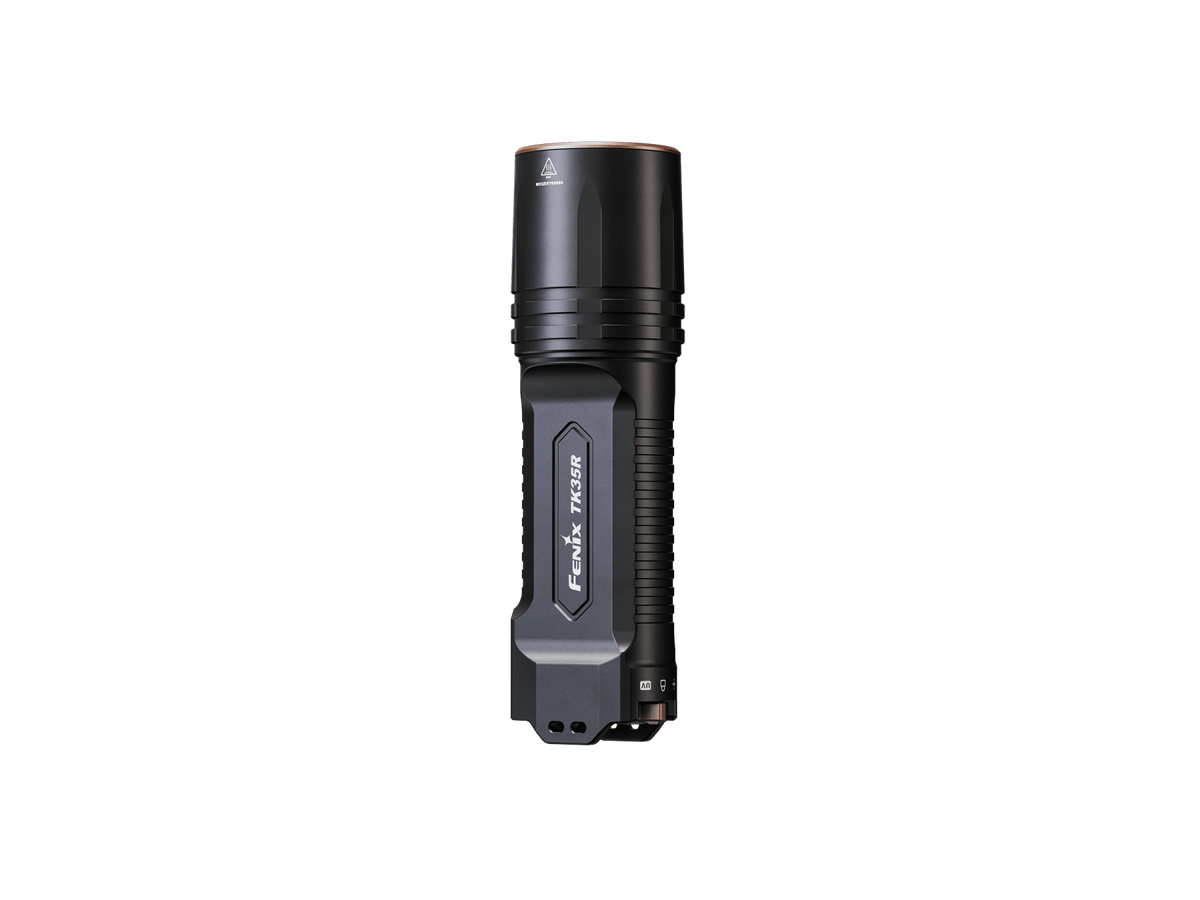 Fenix TK35R rechargeable tactical flashlight with black body and copper bezel Fenix Store on Tampa Home & Garden Store