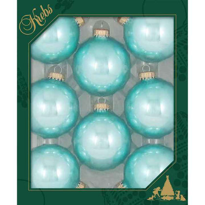 Glass ball ornaments Krebs Water Lily turquoise with gold caps 8-pack on Tampa Home & Garden Store