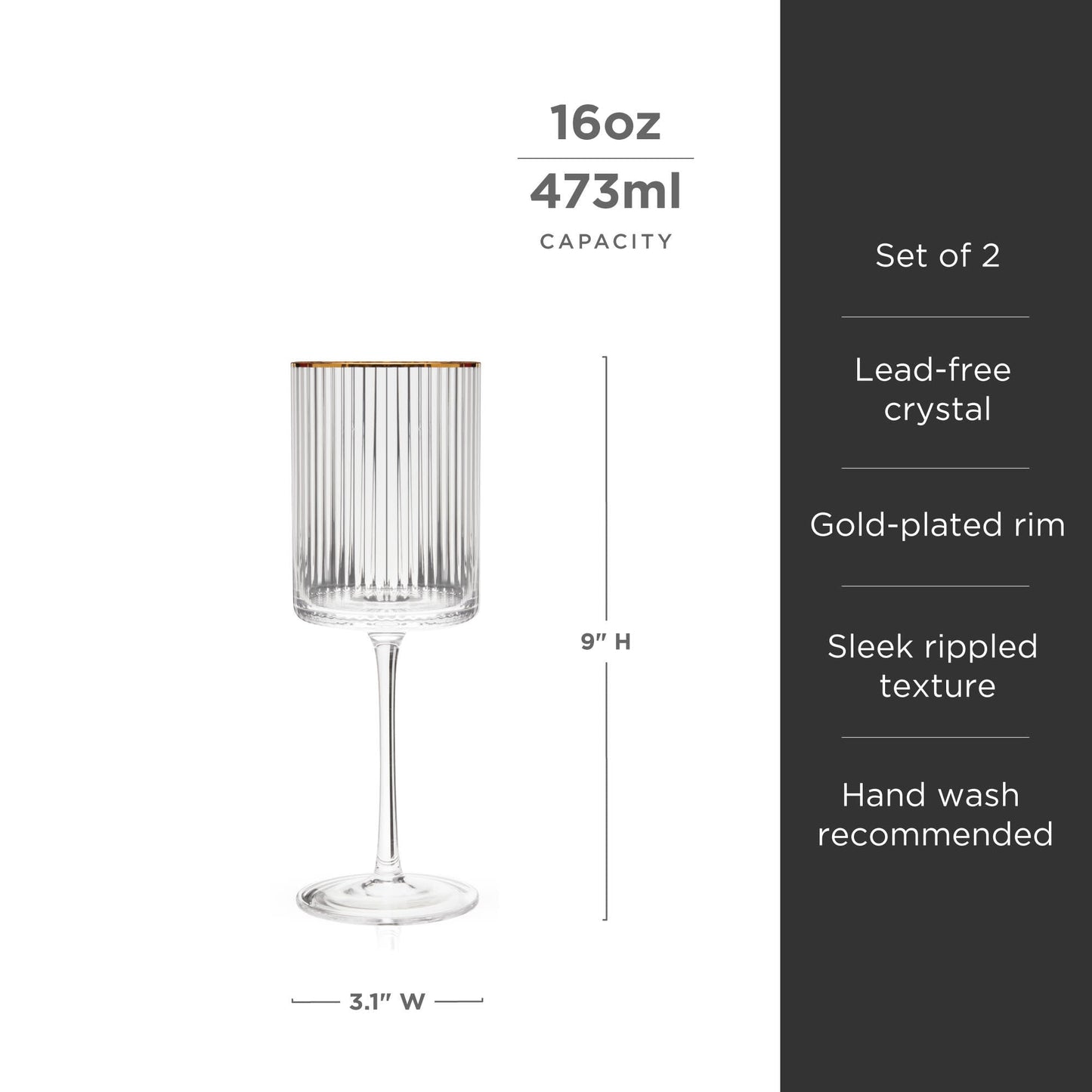 Meridian Crystal Wine Glasses and Gold Rim Set