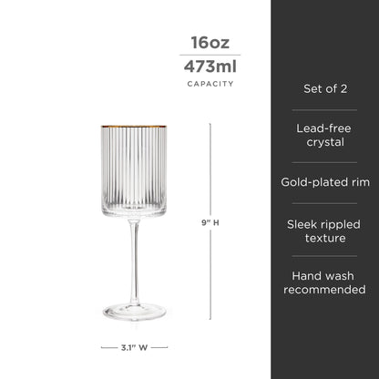 Meridian Crystal Wine Glasses and Gold Rim Set