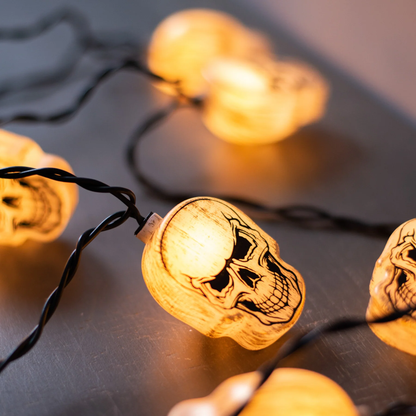 Skull Head 10 Light String Light Set with orange skull bulbs by The Country Christmas Loft on Tampa Home & Garden Store