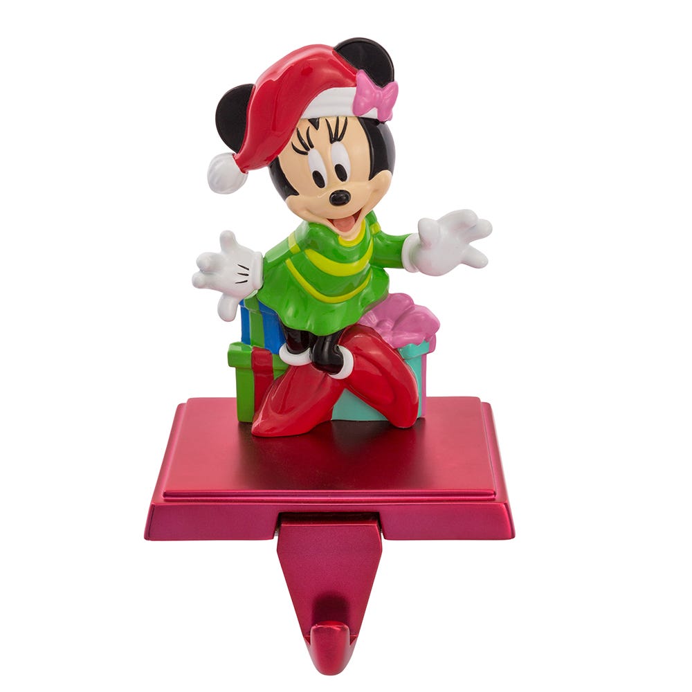 Minnie Mouse Stocking Hanger with Retractable Hook on pink metal base on Tampa Home & Garden Store