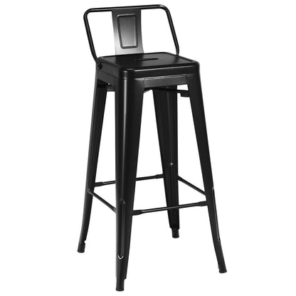 30 Inch Set of 4 Metal Counter Height Barstools with Low Back and Rubber Feet-Black