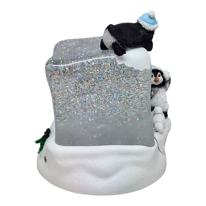 Lighted Swirl Snowglobe Cube with Penguins