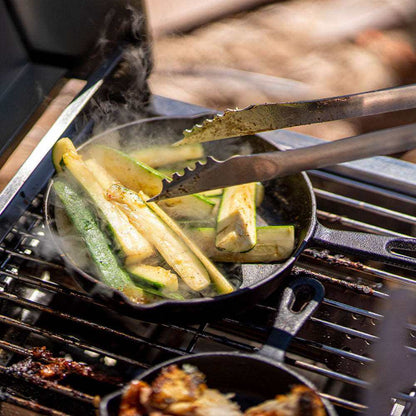 G22 Stainless Tabletop Propane Grill by Monument Grills with skillet of zucchini and squash on Tampa Home & Garden Store