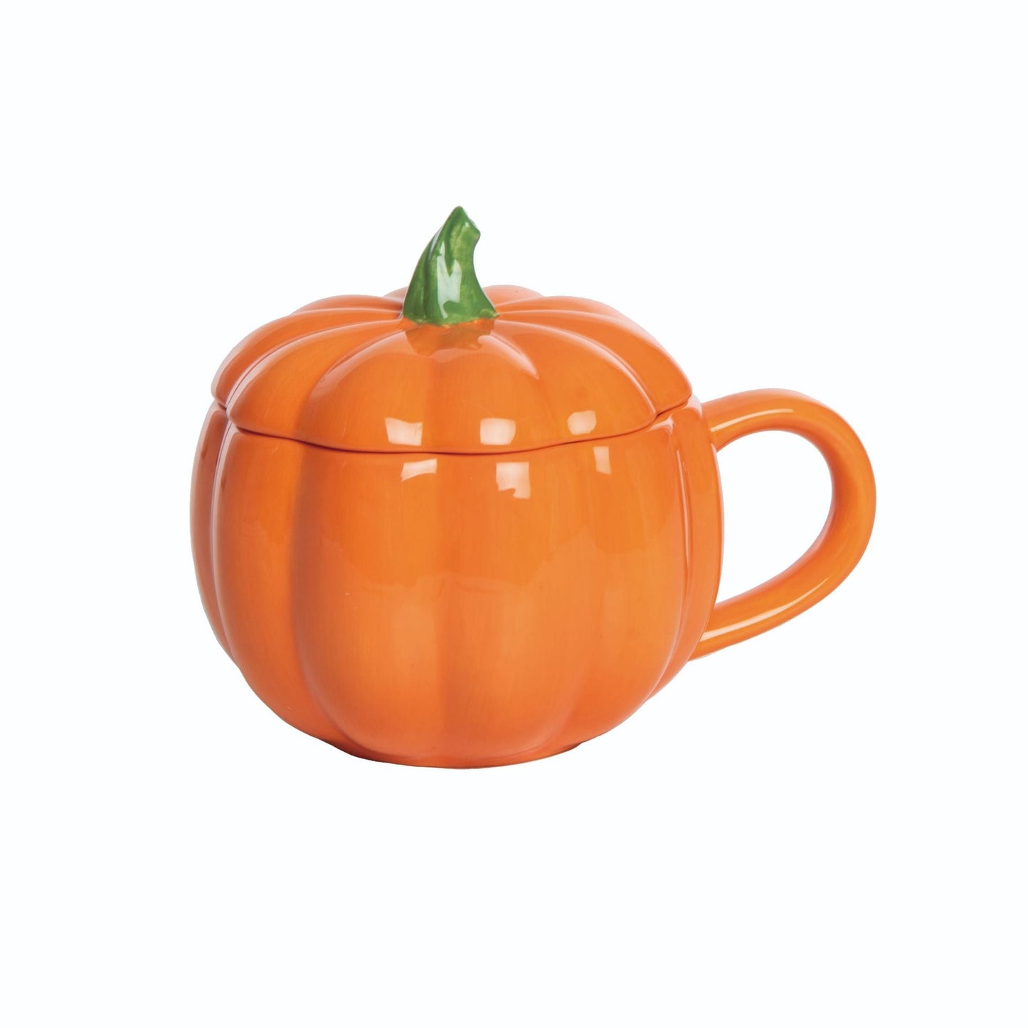 Taza de cerámica con forma de calabaza y tapa