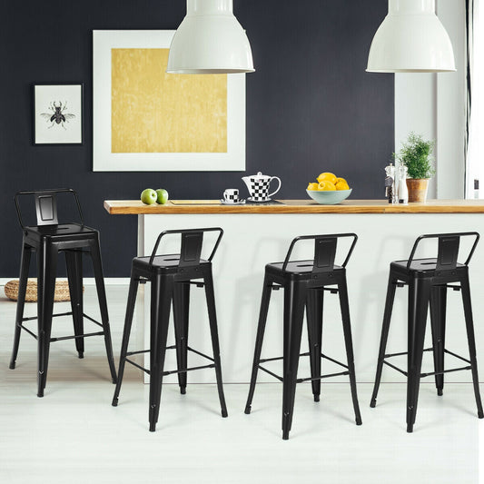 30 Inch Set of 4 Metal Counter Height Barstools with Low Back and Rubber Feet-Black - Tampa Home & Garden Store