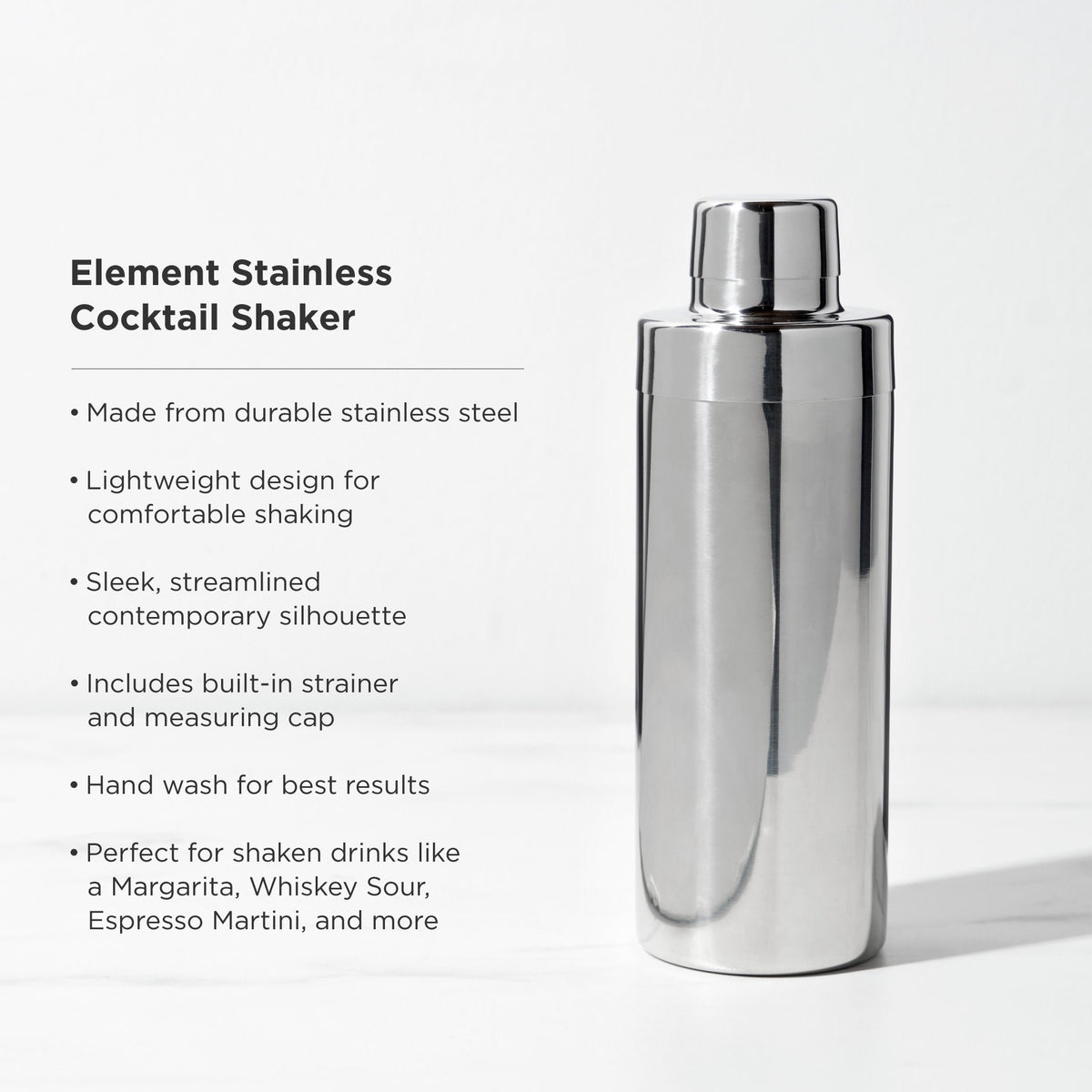 Viski Harrison Element stainless steel cocktail shaker with polished cap on Tampa Home & Garden Store