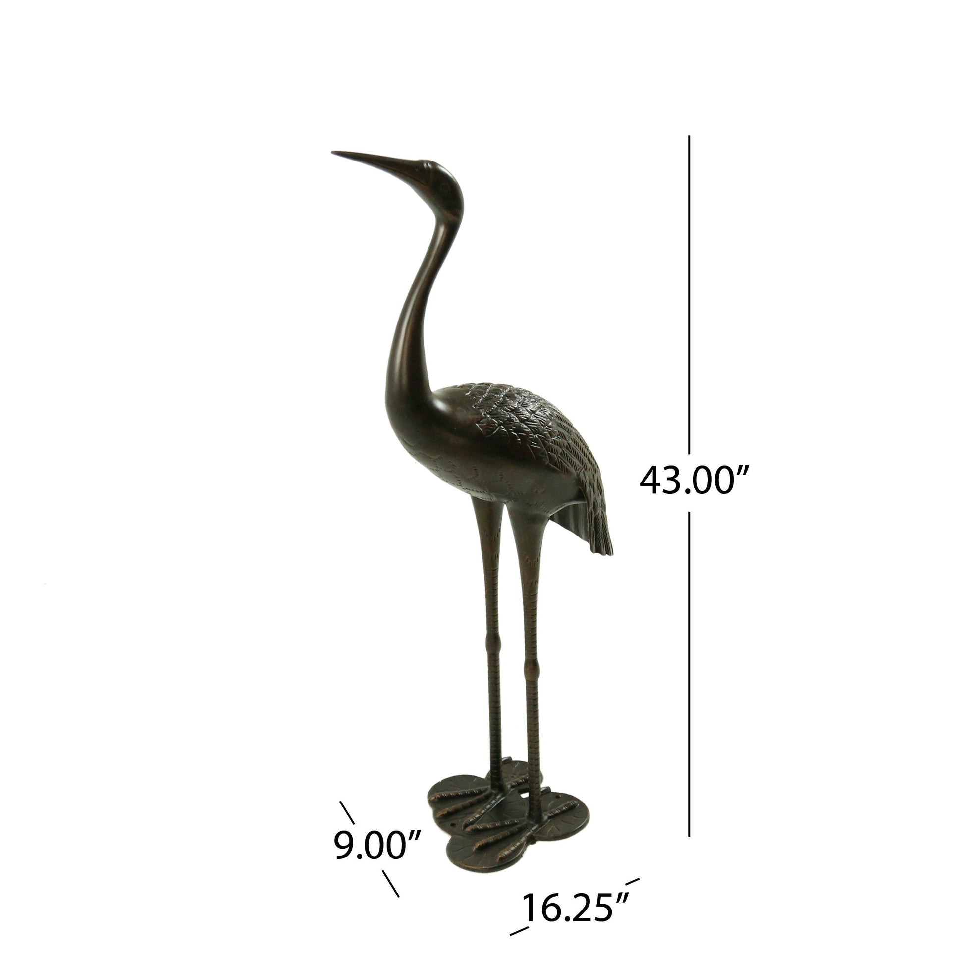 Sunny Outdoor 43 Inch Aluminum Crane statue in dark bronze by HouseOfZazla on Tampa Home & Garden Store