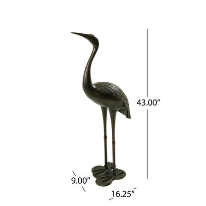 Sunny Outdoor 43 Inch Aluminum Crane statue in dark bronze by HouseOfZazla on Tampa Home & Garden Store