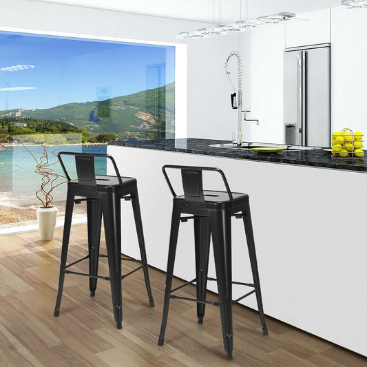 30 Inch Set of 4 Metal Counter Height Barstools with Low Back and Rubber Feet-Black - Tampa Home & Garden Store