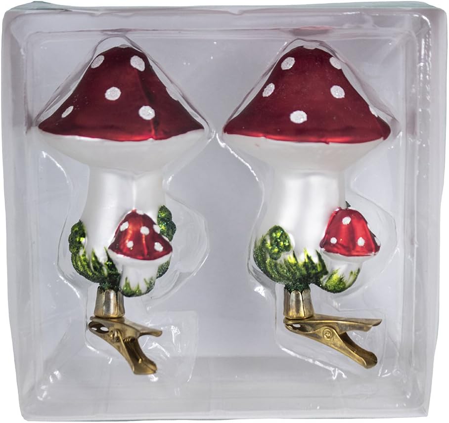 Ornement en verre à pince en forme de champignon - Lot de 2