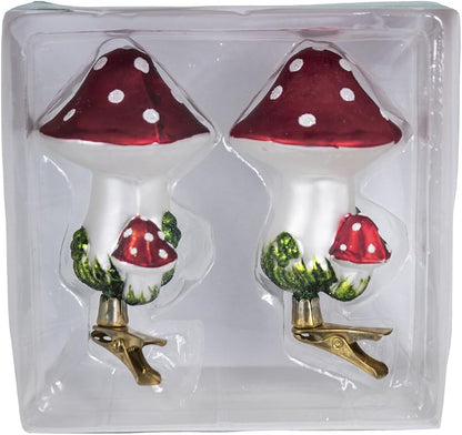 Ornement en verre à pince en forme de champignon - Lot de 2