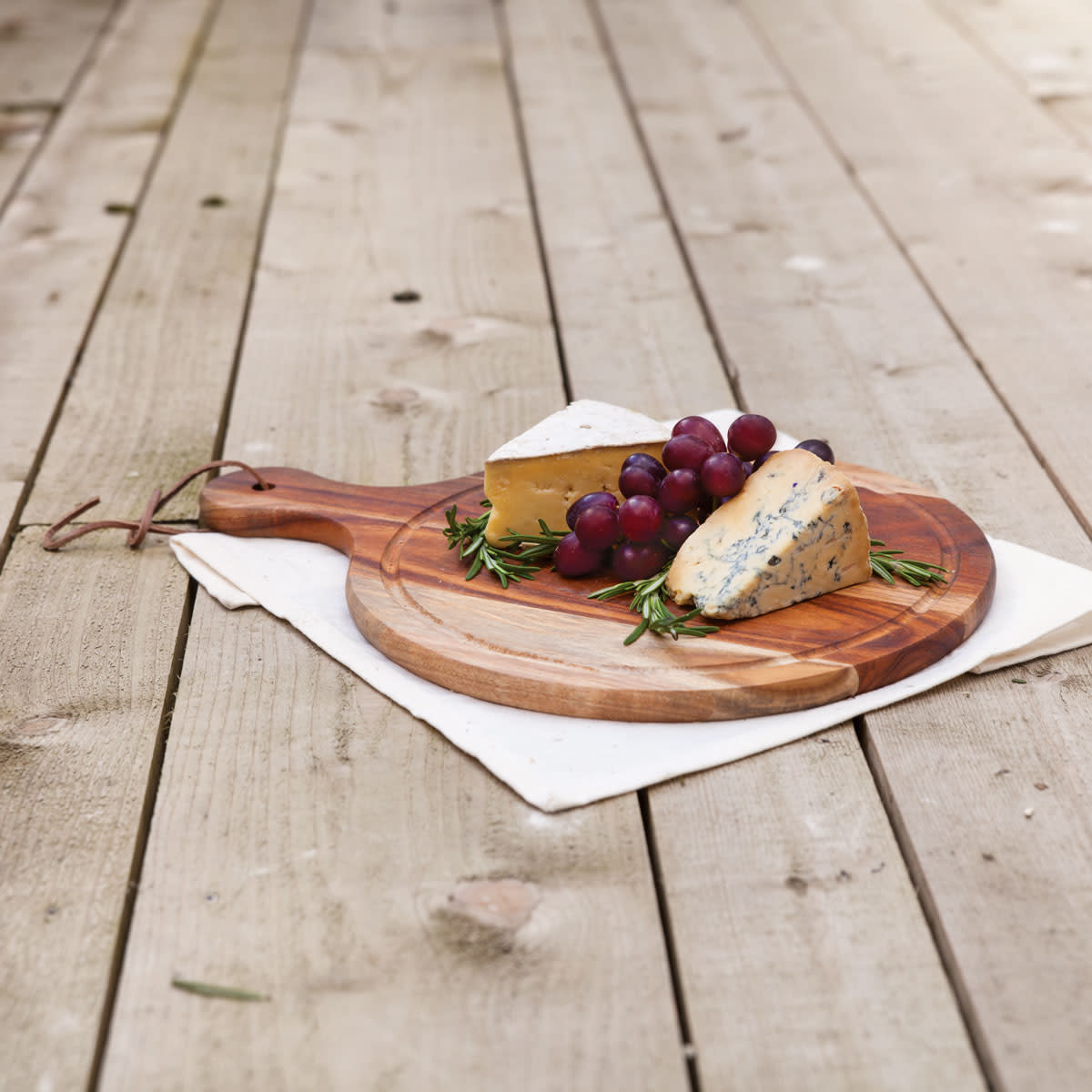 Round Acacia Wood Artisan Cheese Paddle and Strap