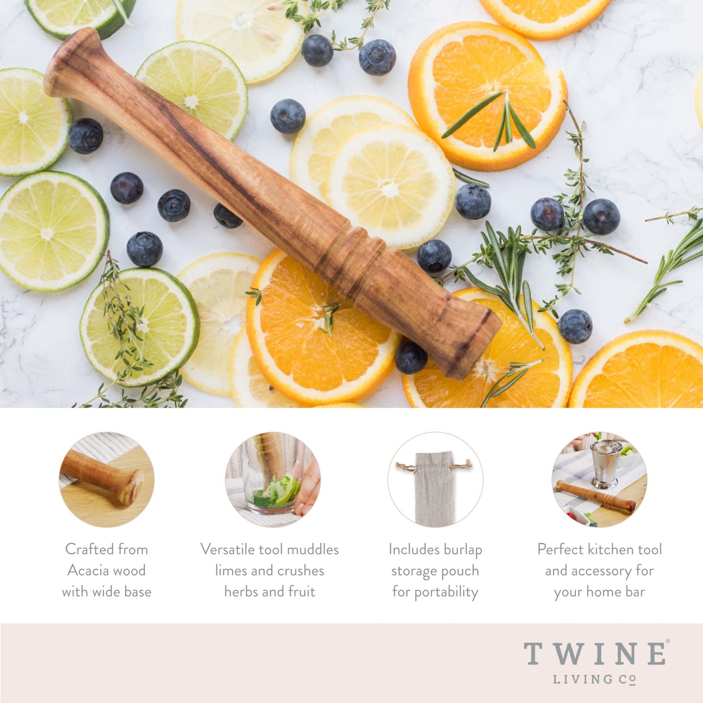 Acacia Wood Muddler and Craft Classic Juleps