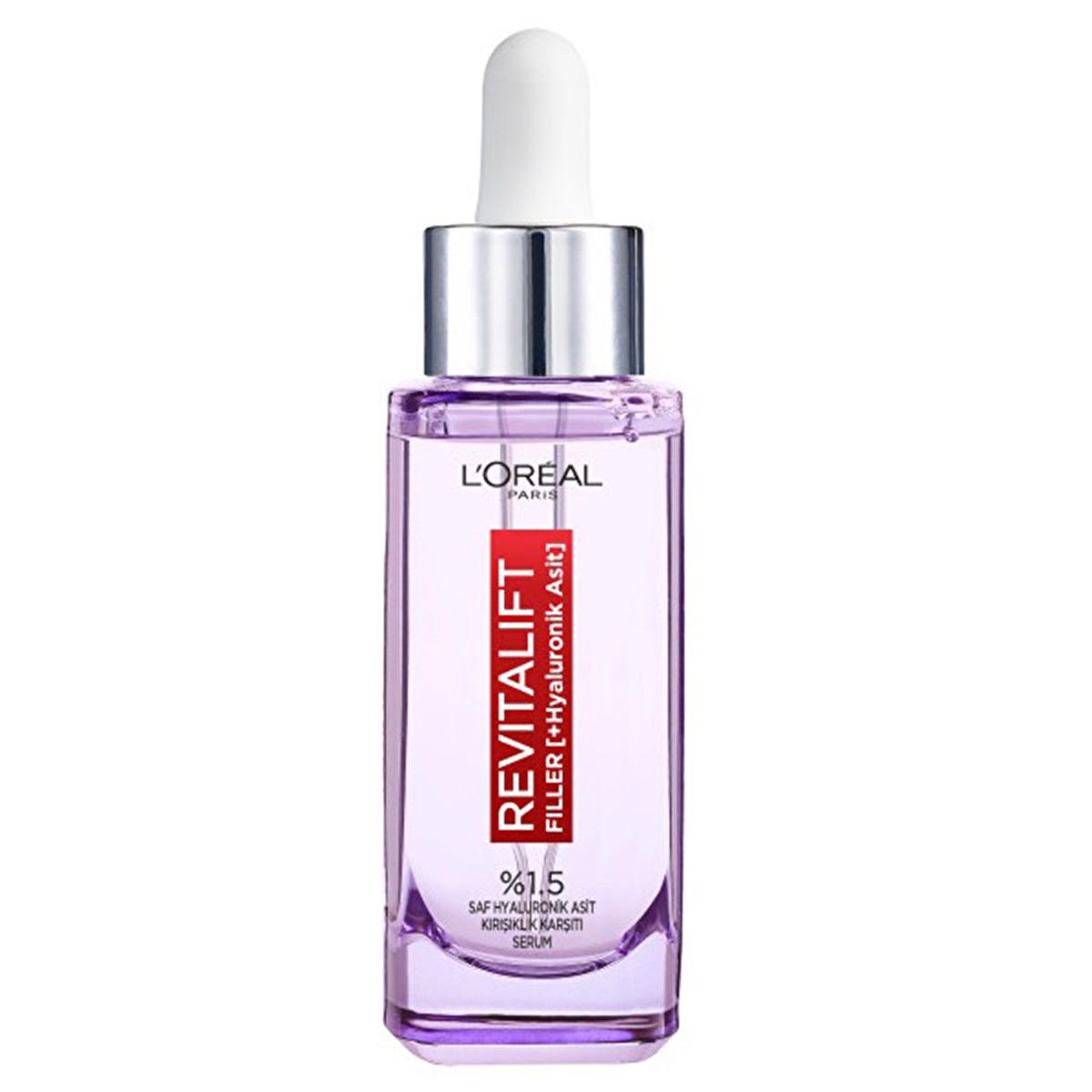 L'Oreal Revitalift Hyaluronic Acid Serum bottle with dropper, pink liquid on Tampa Home & Garden Store