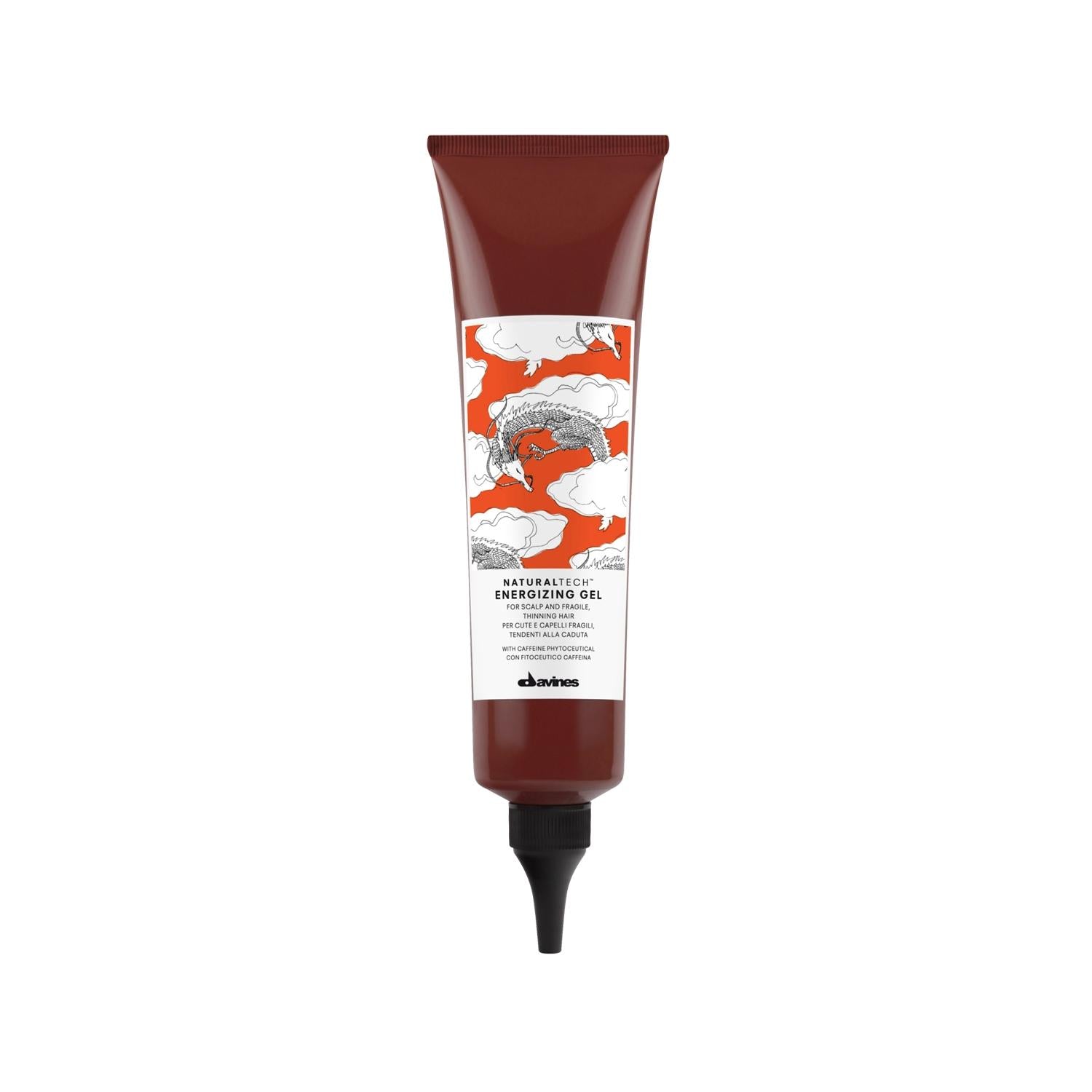 Davines Energizing Gel for thinning hair in a brown bottle with orange dragon label on Tampa Home & Garden Store