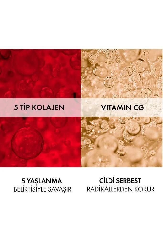 Vichy Liftactive Eye Cream banner red and gold bubbly background with collagen text on Tampa Home & Garden Store