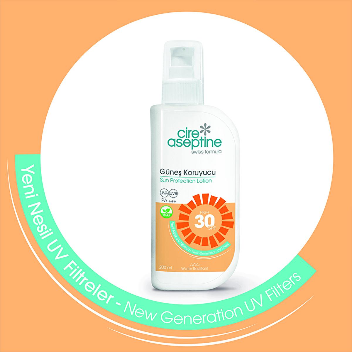 Cire Aseptine SPF 30 sunscreen lotion bottle with white pump orange sun badge on Tampa Home & Garden Store