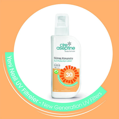 Cire Aseptine SPF 30 sunscreen lotion bottle with white pump orange sun badge on Tampa Home & Garden Store