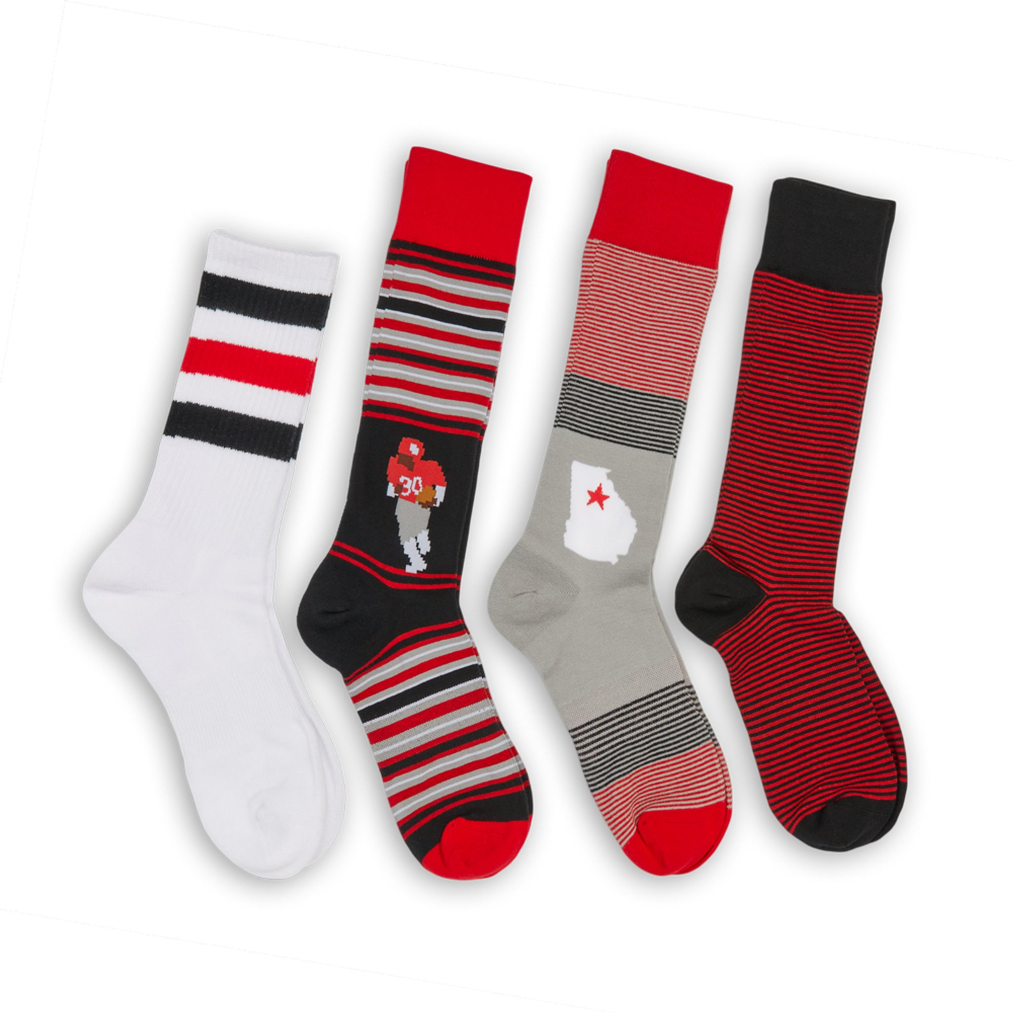 GA Mixed 4-Pack Bundle socks by DeadSoxy, 4 pairs in team colorways (red/black/gray/white) on Tampa Home & Garden Store