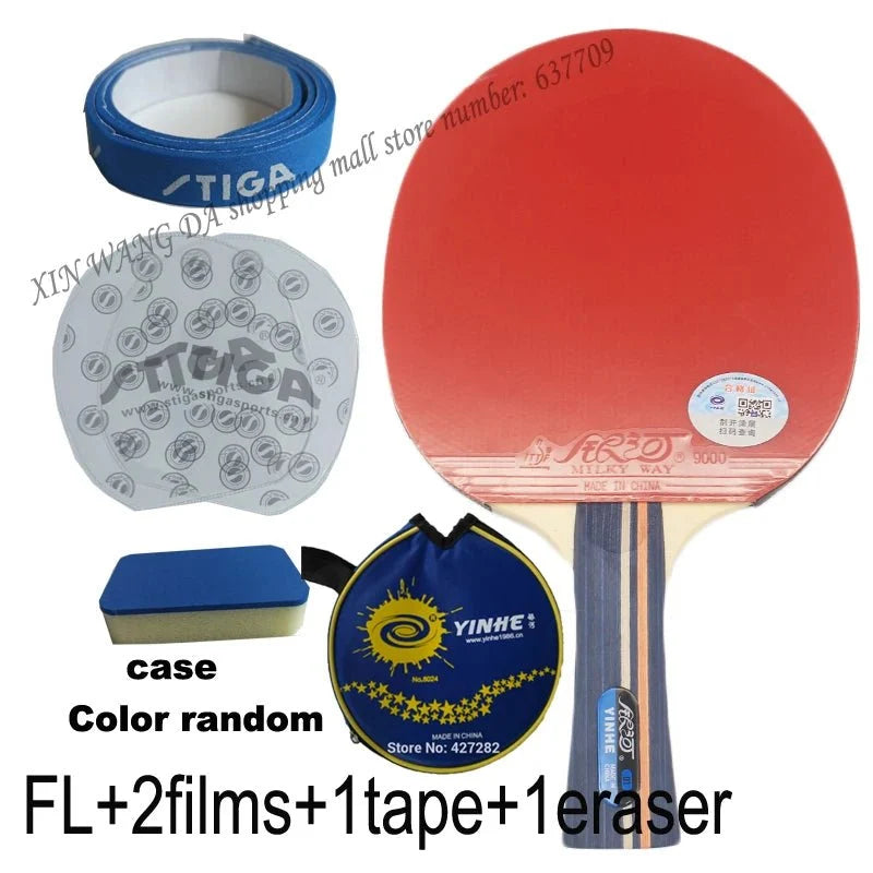 Yinhe 01B table tennis racket pimples-in paddle, red paddle face with blue handle and case on Tampa Home & Garden Store